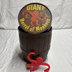 Lakeside Jumbo Barrel Of Monkeys Brown Barrel  Red Monkeys No. 8303 Vintage 1966